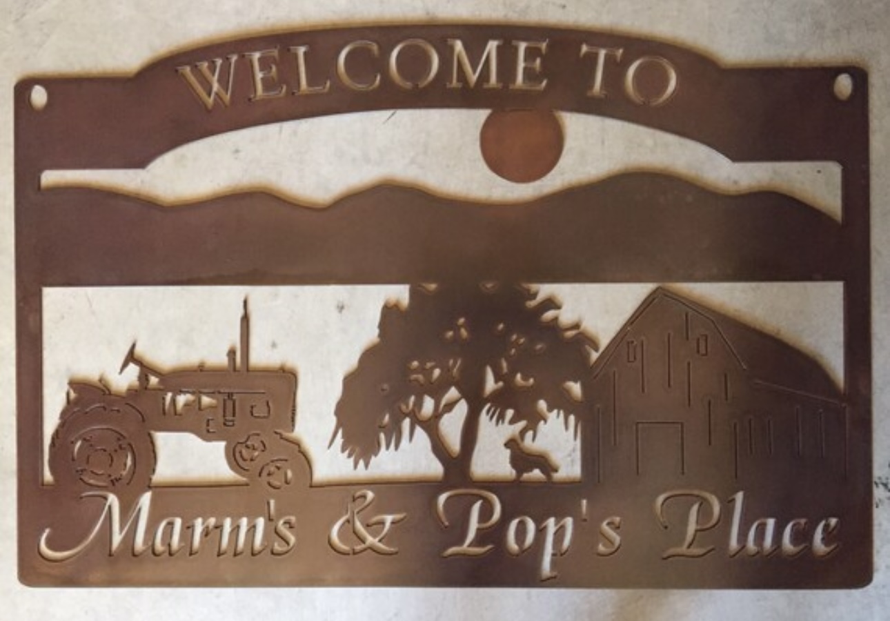 Metal mountain Farm sign, barn tractor laser cut sign, personalized metal farm sign