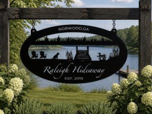 Metal lake fish Sign, LAKE DOCK fish sign , lake sign customized with your name