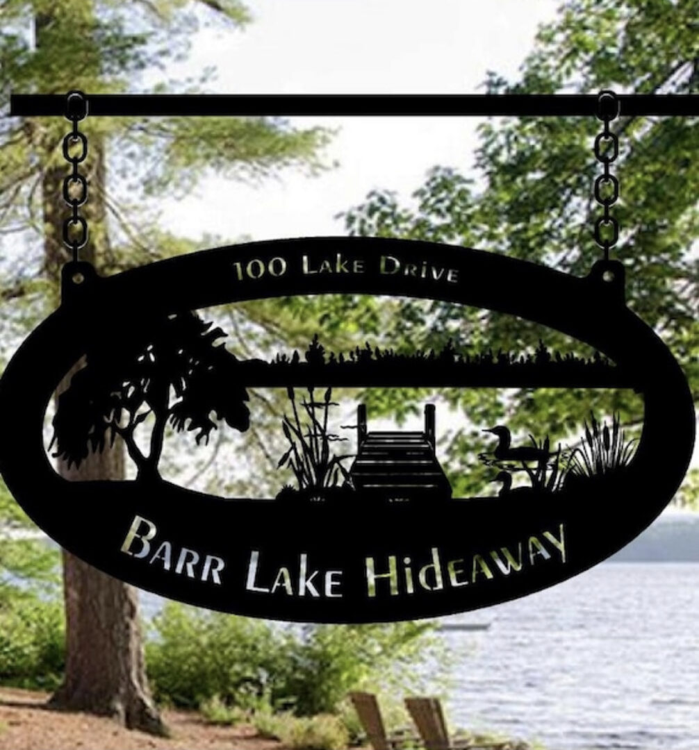 Metal lake fish Sign, Evergreen LAKE DOCK fish sign , lake sign customized with your name - Image 3