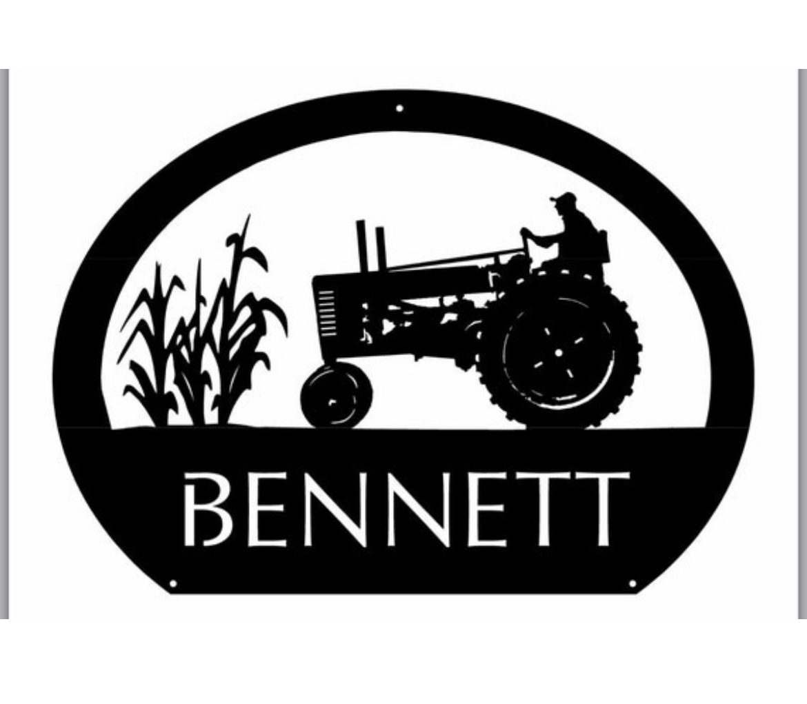 Metal FARM sign with corn stalks and old JOHN DEERE tractor - Image 2