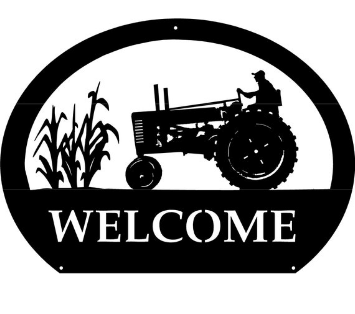 Metal FARM sign with corn stalks and old JOHN DEERE tractor - Image 3