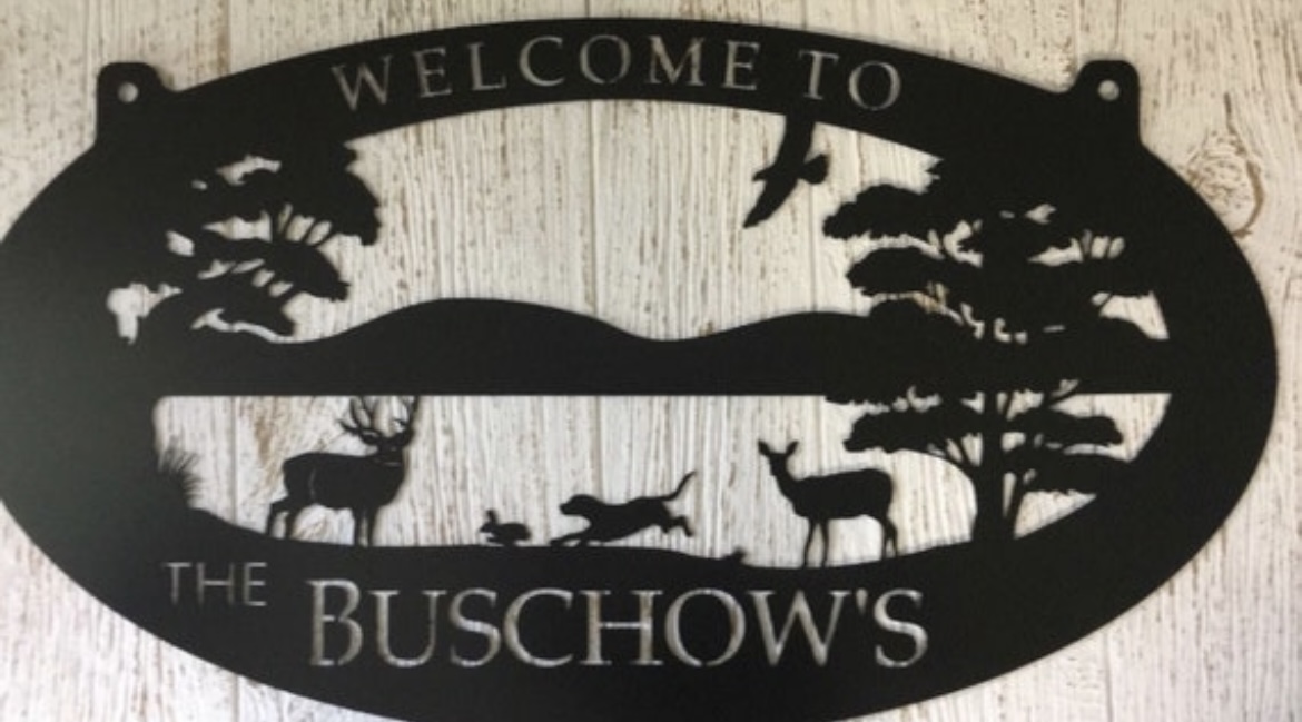 Metal Sign with BUCK, DOE, BEAGLE and Rabbit scene customized with your name - Image 2