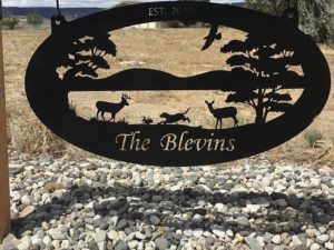 Metal Sign with BUCK, DOE, BEAGLE and Rabbit scene customized with your name