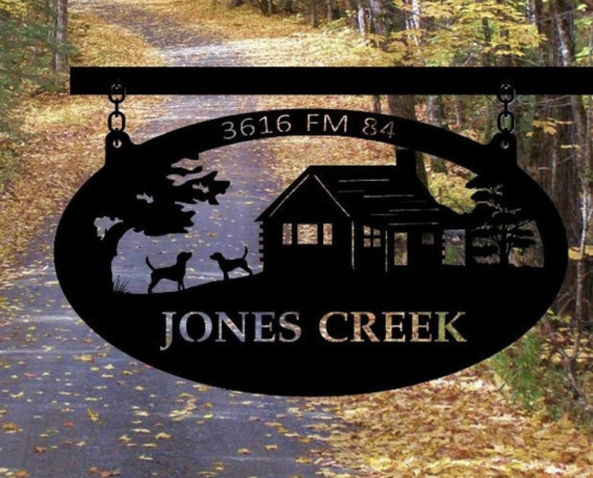 Metal CABIN Sign, laser cut cabin sign, cabin on a hill and dogs - Image 2