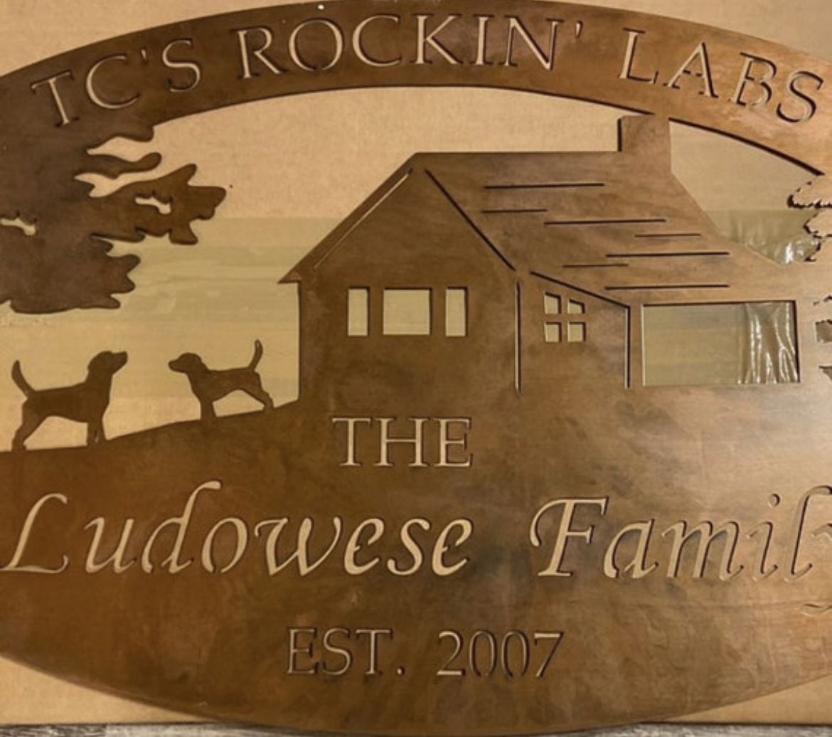 Metal CABIN Sign, laser cut cabin sign, cabin on a hill and dogs - Image 3