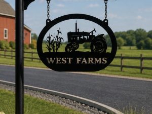 Metal cornstalk tractor sign