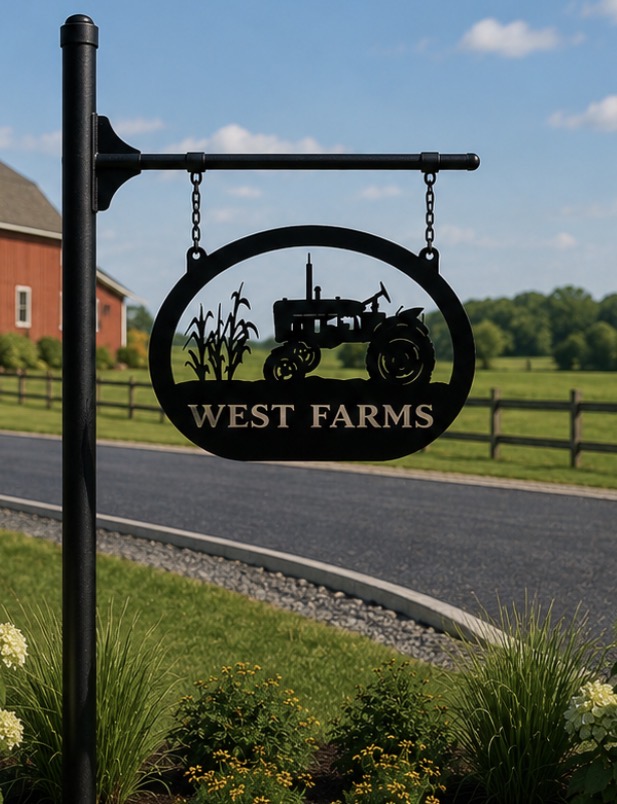 Metal cornstalk tractor sign