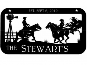 Metal cowgirl/boy sign personalized
