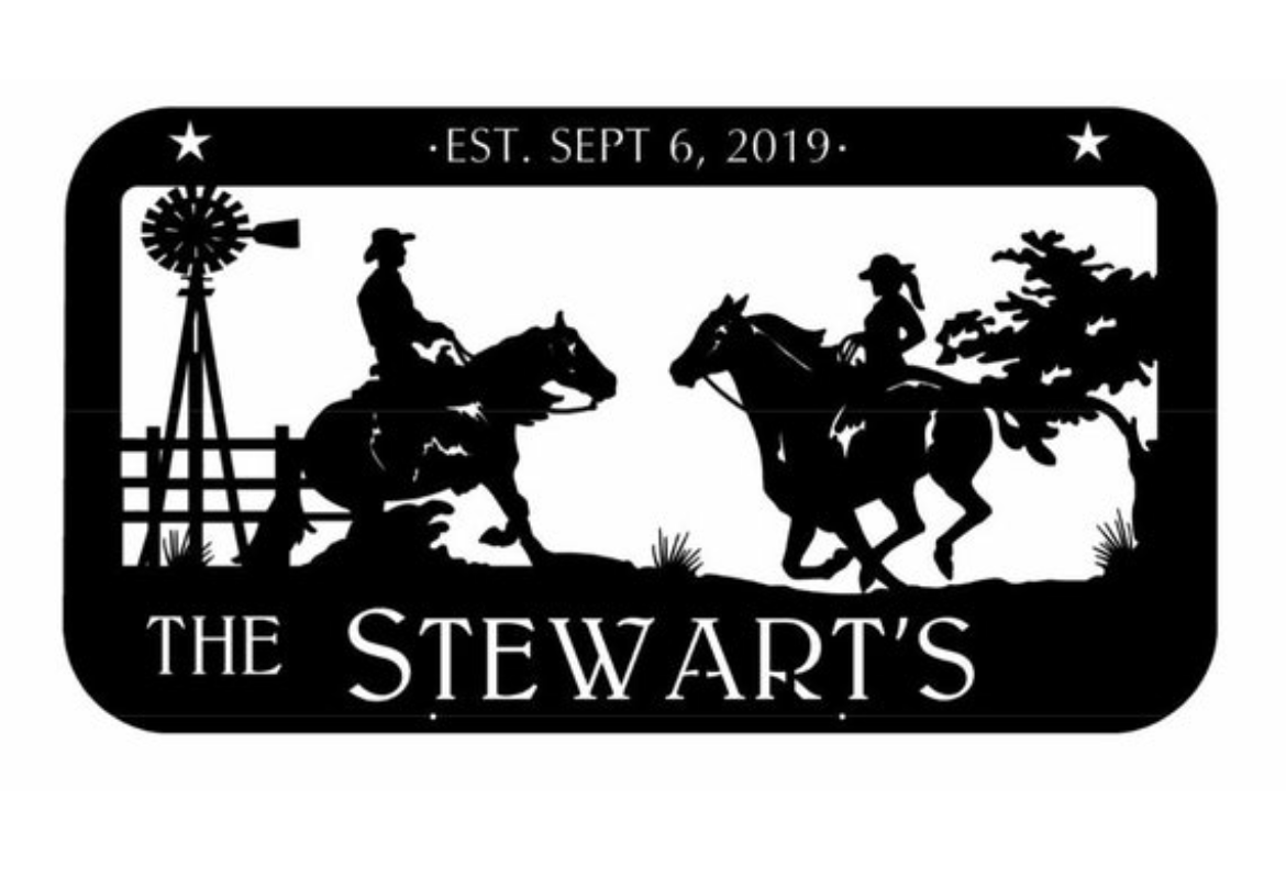 Metal cowgirl/boy sign personalized