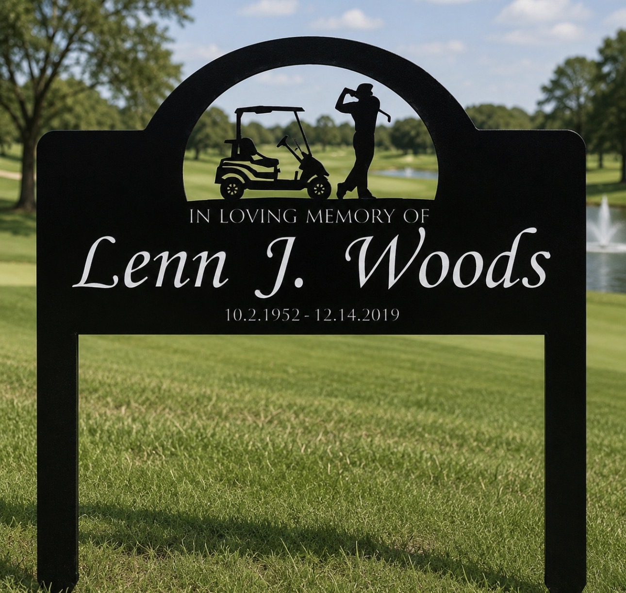 In MEMORY sign with Golf cart and Golfer - Image 2