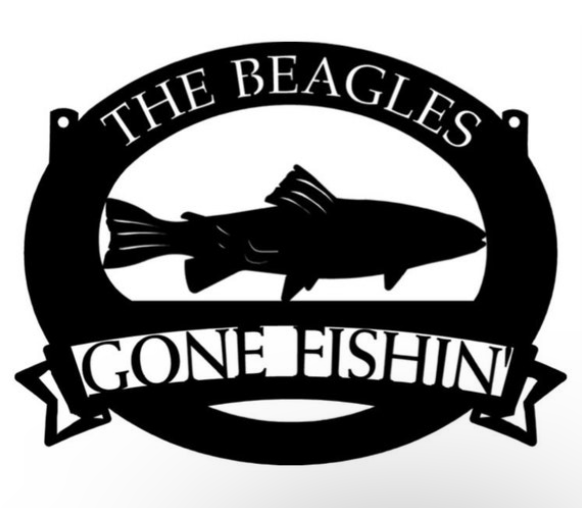 Personalized Metal Trout fish or Catfish or bass fish with lure sign, GONE Fishing sign - Image 2