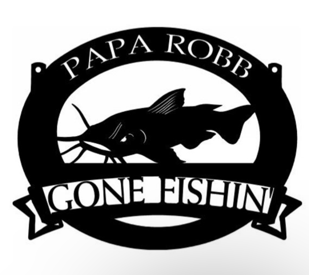 Personalized Metal Trout fish or Catfish or bass fish with lure sign, GONE Fishing sign - Image 3