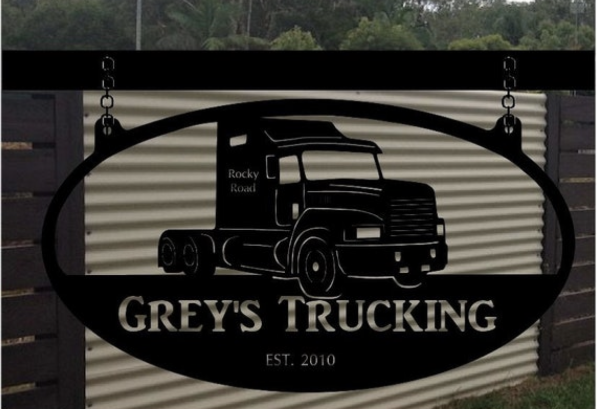 Metal TRUCK sign with SEMI Truck, and your NAME
