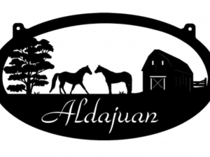 Personalized Metal HORSE Sign with Barn and HORSES and YOUR Name