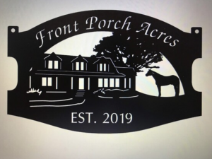 Metal HOUSE Sign with  house, front porch  horse sign,