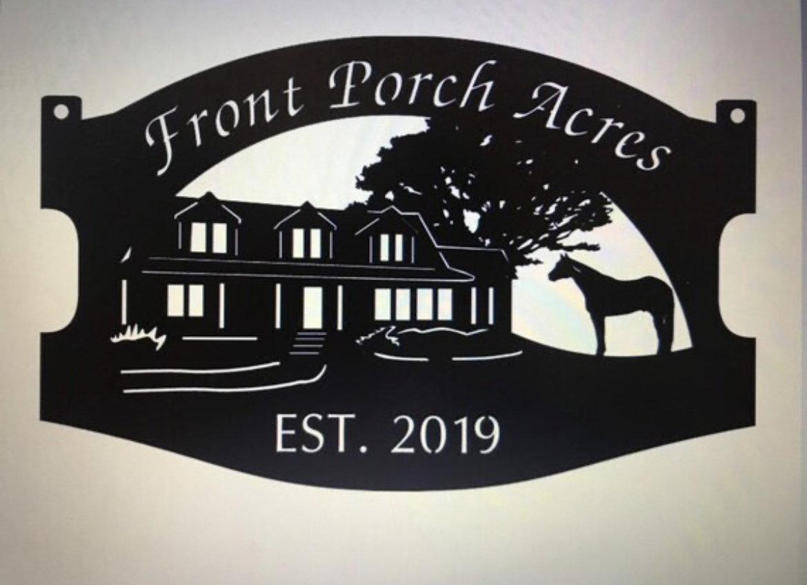 Metal HOUSE Sign with house, front porch horse sign,