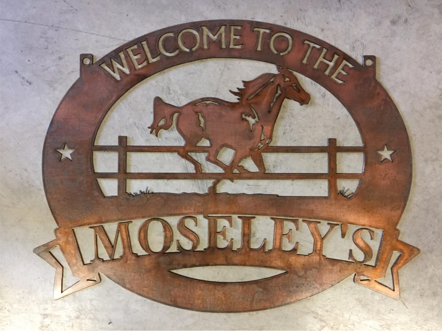Metal HORSE sign with galluping horse personalized farm sign name in banner rodeo plaque dad gift - Image 6