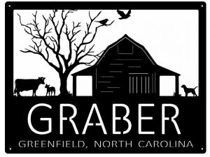 Custom Metal FARM Sign , barn cow calf birds flying metal sign