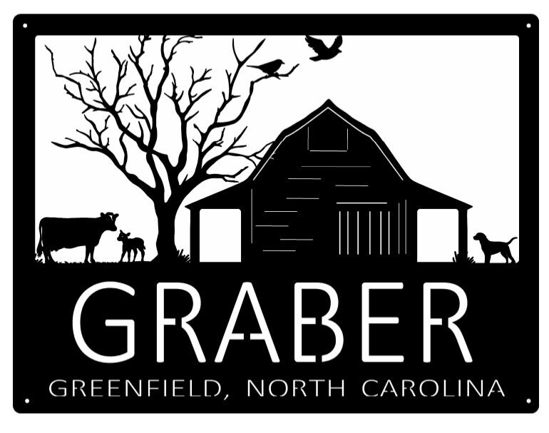 Custom Metal FARM Sign , barn cow calf birds flying metal sign