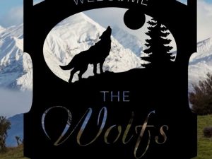 WOLF Sign, metal WOLF Sign with WOLF howling at the Moon