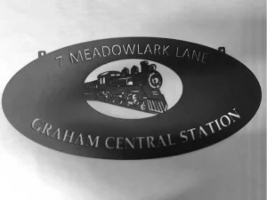 Oval METAL TRAIN SIGN ,personalized metal sign, personal door sign, perfect Christmas gift