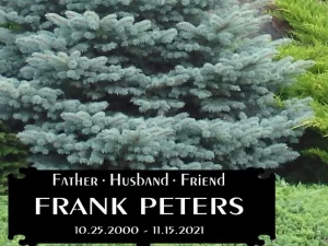 Memorial sign in metal, in memory sign, grave marker sign, tree marker