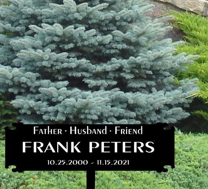 Memorial sign in metal, in memory sign, grave marker sign, tree marker
