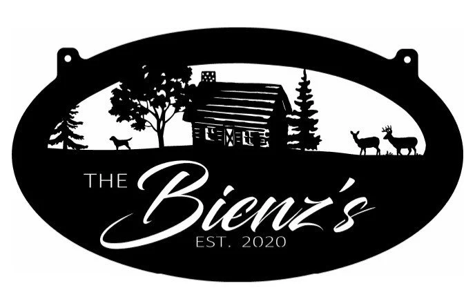 Metal Log Cabin sign, deer cabin scene, metal SIGN with CABIN and Deer
