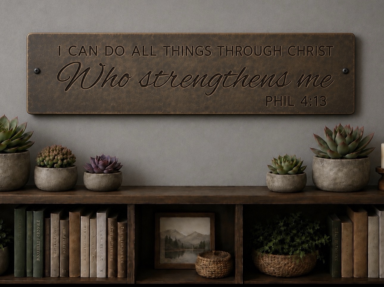 Religious wall motto Bible Verse plaque I Can Do All Things Through Christ Who Strengthens Me metal inspiration plaque - Image 3