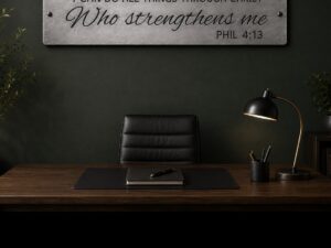 Religious wall motto Bible Verse plaque I Can Do All Things Through Christ Who Strengthens Me metal inspiration plaque