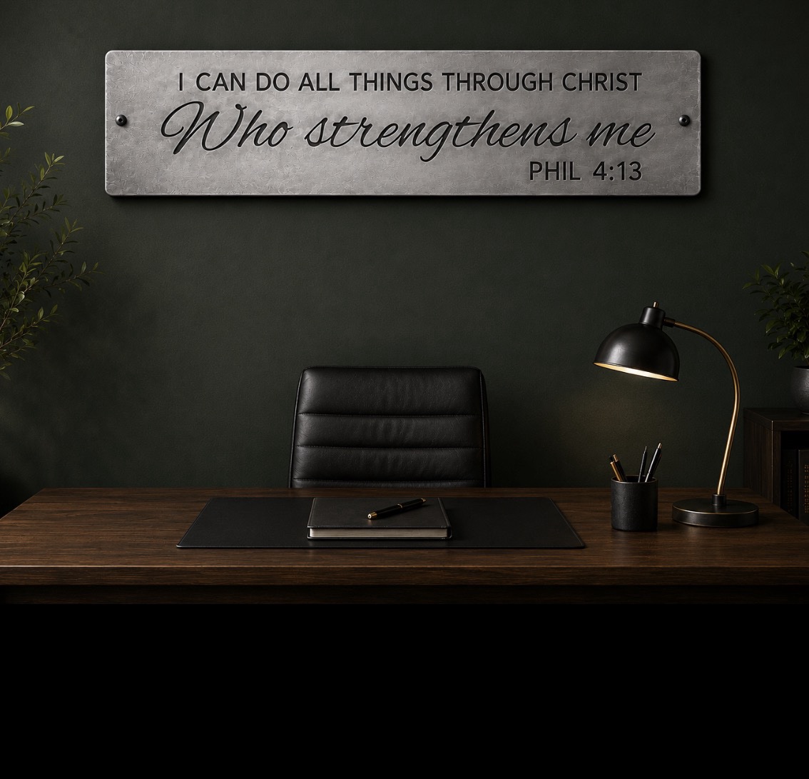 Religious wall motto Bible Verse plaque I Can Do All Things Through Christ Who Strengthens Me metal inspiration plaque