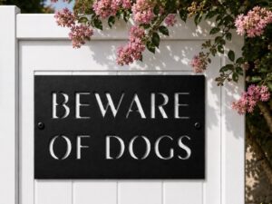 Metal Beware of Dog sign warning plaque canine alert
