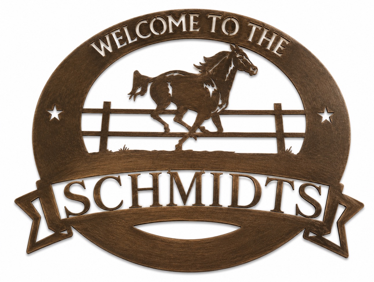 Metal HORSE sign with galluping horse personalized farm sign name in banner rodeo plaque dad gift - Image 2