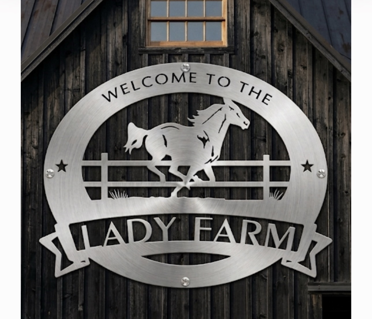 Metal HORSE sign with galluping horse personalized farm sign name in banner rodeo plaque dad gift - Image 4