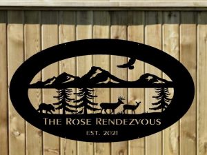 Metal MOUNTAIN wildlife Sign, mountain nature sign, metal cabin sign, nature wildlife personal sign, 3ft up to 6ft wide!!