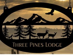 Metal WILDLIFE Sign with DEER Mountains eagle evergreens, customized with your name