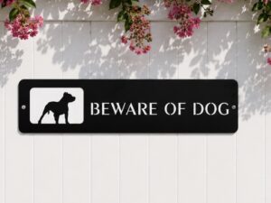 Metal Beware of Dogs sign with Pit Bull Dog warning Notice Keep Out