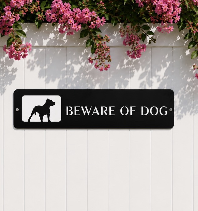 Metal Beware of Dogs sign with Pit Bull Dog warning Notice Keep Out