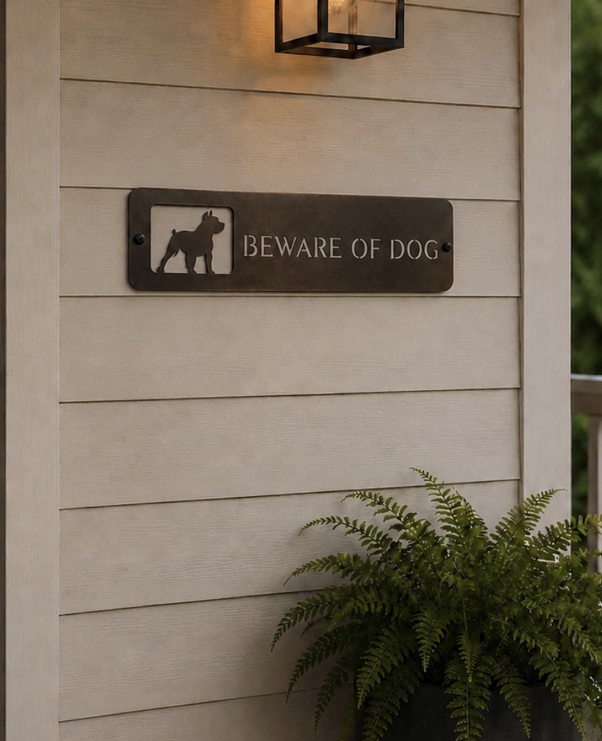 Metal Beware of Dogs sign with Pit Bull Dog warning Notice Keep Out - Image 3