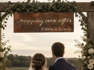 Cute Metal HAPPILY EVER AFTER sign with couples' names
