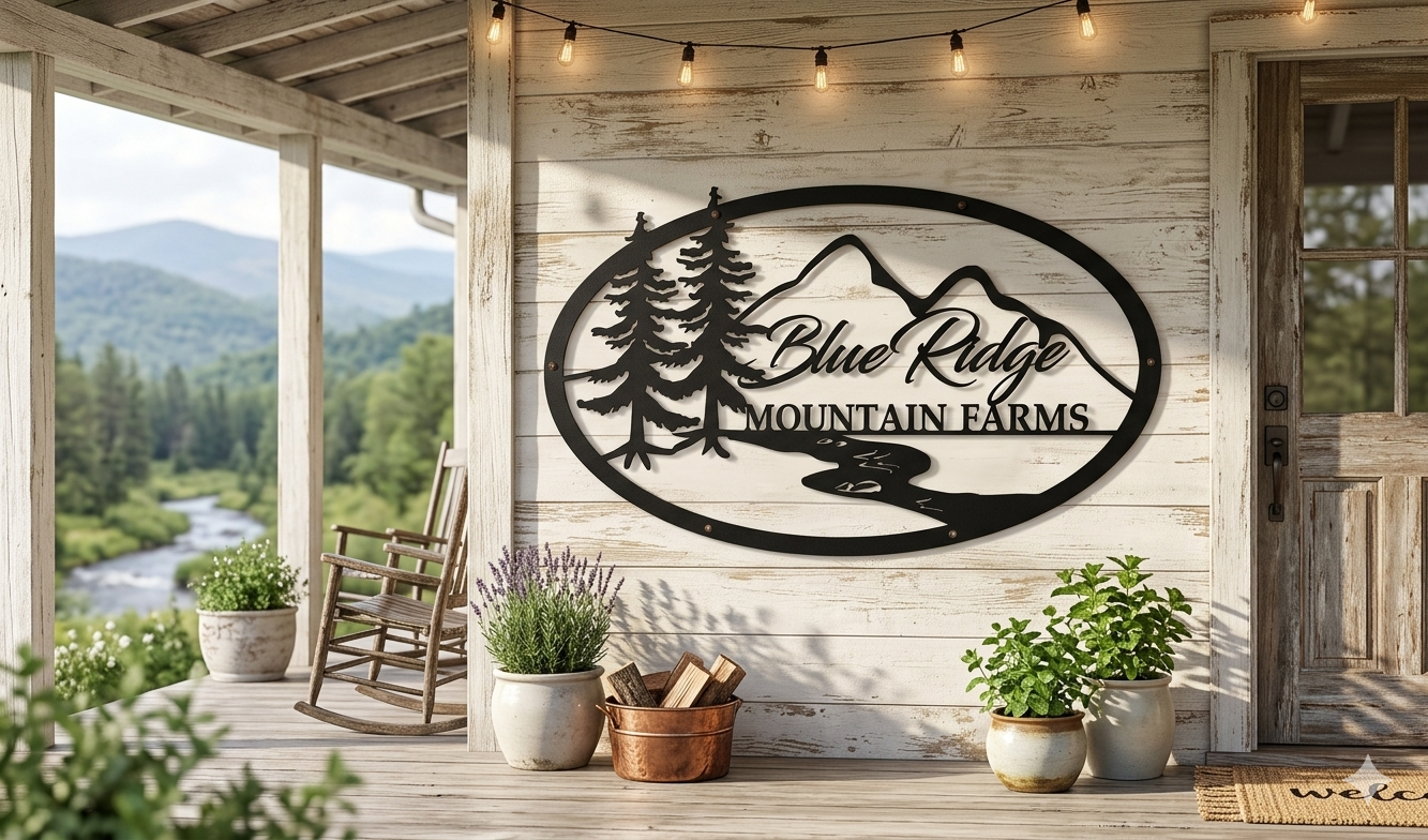 Metal MOUNTAIN RIVER Sign, mountain creek sign, metal cabin sign