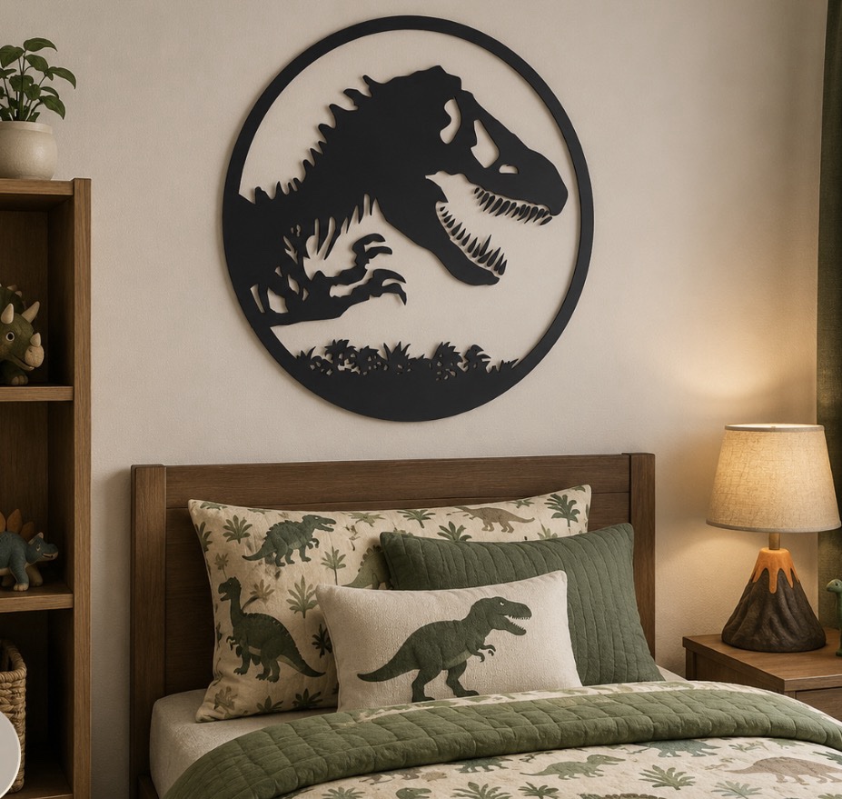 Metal Dino Skeleton in circle, Metal DINOSAUR with your name