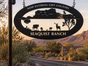 Metal southwestern Sign with GOATS, DESERT silhouette, southwest goat sign