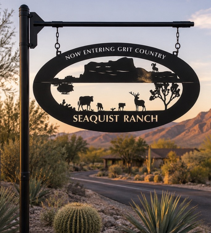 Metal southwestern Sign with GOATS, DESERT silhouette, southwest goat sign