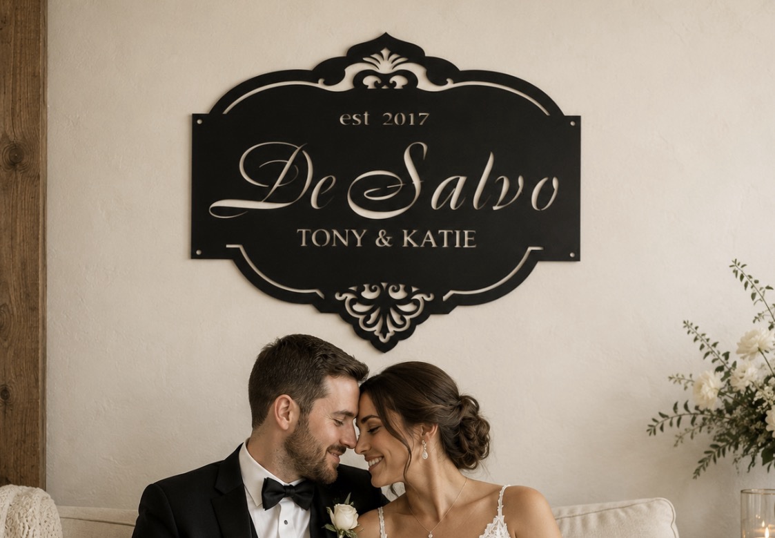 Custom laser cut metal sign with gorgeous detail wedding sign address plaque