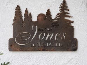 METAL  EVERGREEN SIGN setting sun evergreen address with your name plaque house number