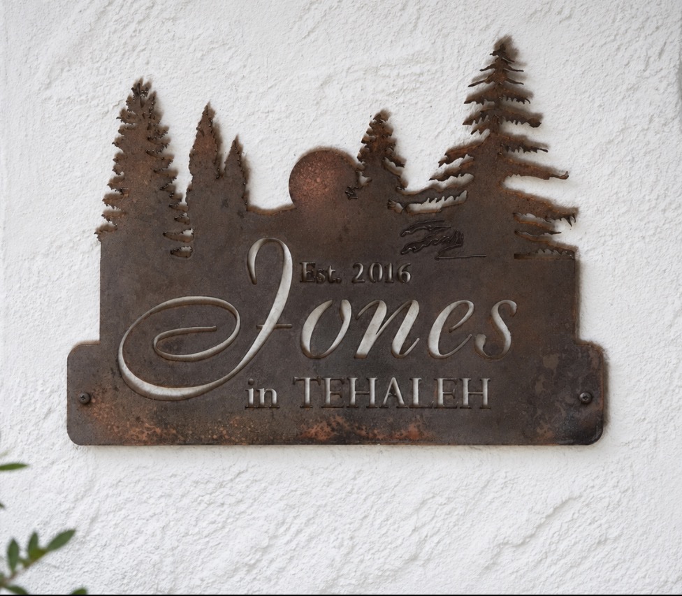 METAL EVERGREEN SIGN setting sun evergreen address with your name plaque house number