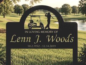 In  MEMORY sign with Golf cart and Golfer