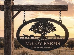 Metal HORSES in Pasture or Cows in pasture sign Large Oak tree