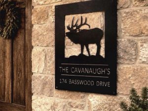 Metal address sign with elk, elk address sign personalized